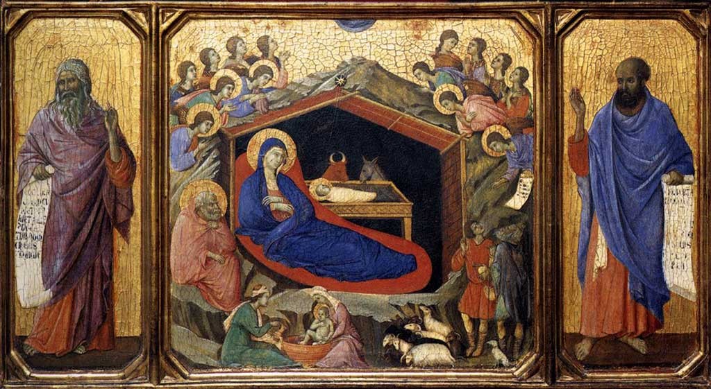 "La Nativité entre les prophètes Isaïe et Ezéchiel" par Duccio Di Buoninsegna